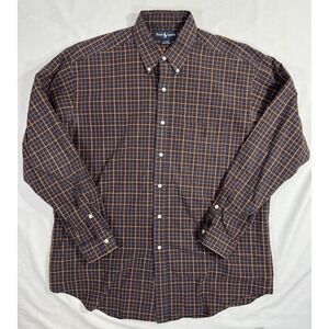 Polo Ralph Lauren Blaire Fit Plaid Flannel Button Up Shirt Large Brown Blue Pony